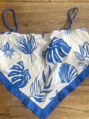 Blue & White Tropical Print Bandana Top